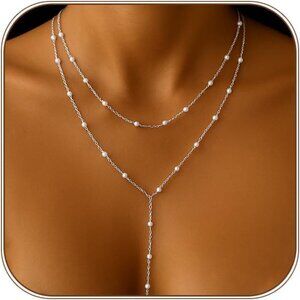 Lariat Gold Necklace for Women Dainty Long Necklace 14k Gold Plated/Silver Y-Sha